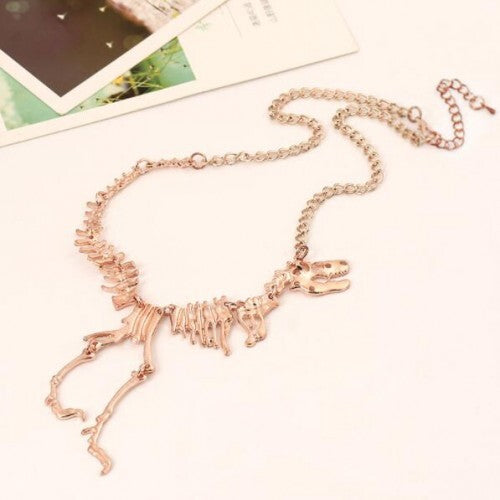 Dinosaur Skeleton High Fashion Alloy Costume Necklace - Rose Gold