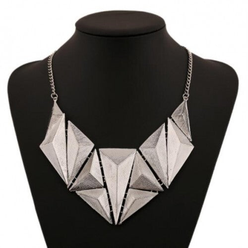 Stereotriangles Combo Vintage Chunky Style Costume Necklace - Silver