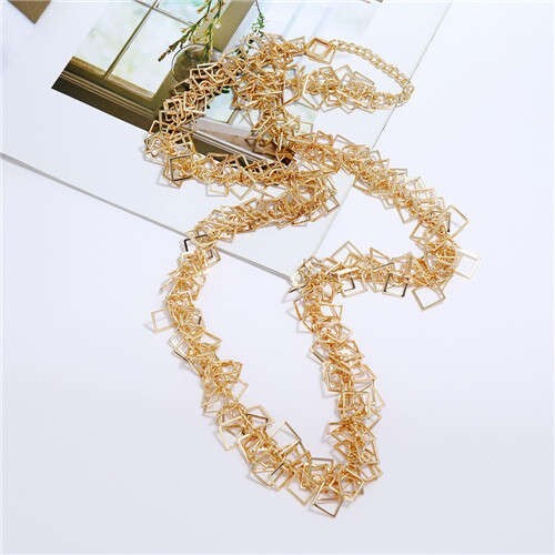 Squares Chain Design Western Fashion Hip-hop Costume Necklace - Golden