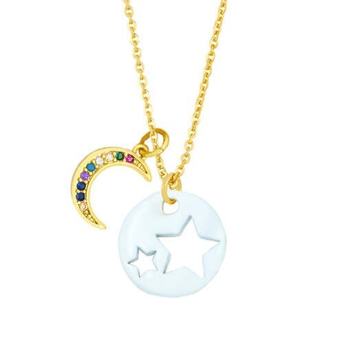 Star and Moon Combo Colorful Fashion Oil-spot Glazed Wholesale Costume Necklace - White