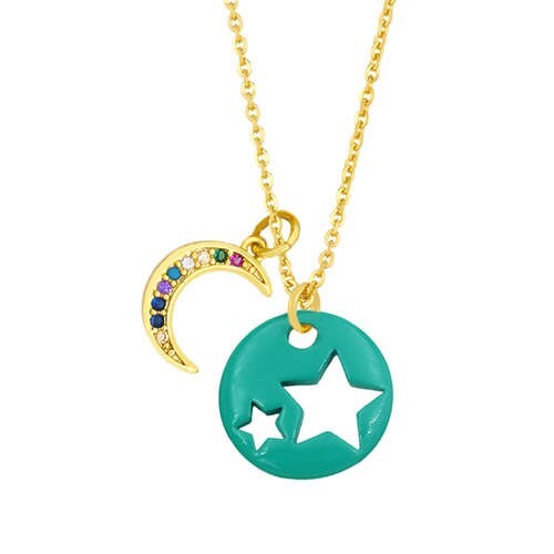 Star and Moon Combo Colorful Fashion Oil-spot Glazed Wholesale Costume Necklace - Turquoise