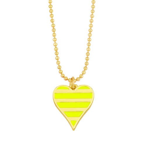 Enamel Striped Heart Pendant 18K Gold Plated Wholesale Costume Necklace - Yellow