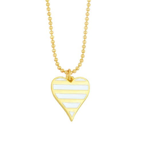 Enamel Striped Heart Pendant 18K Gold Plated Wholesale Costume Necklace - White