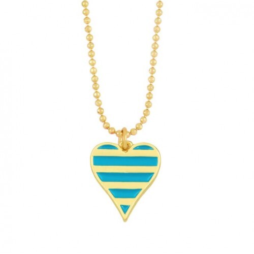 Enamel Striped Heart Pendant 18K Gold Plated Wholesale Costume Necklace - Turquoise