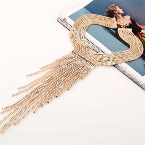 Europe and U.S. Bold Fashion Long Tassel Snake Chain Women Wholesale Costume Necklace - Golden