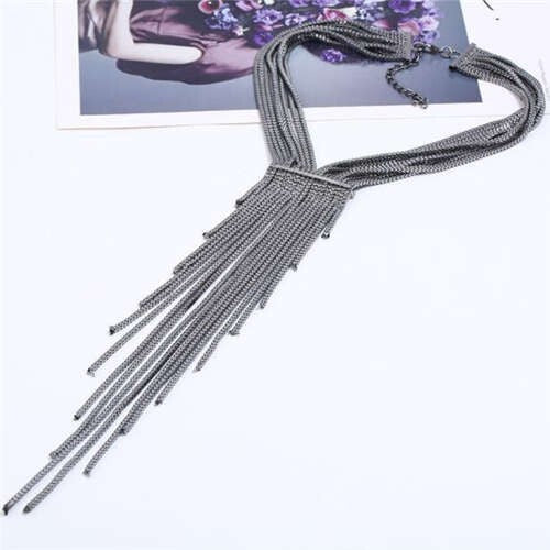 Europe and U.S. Bold Fashion Long Tassel Snake Chain Women Wholesale Costume Necklace - Black