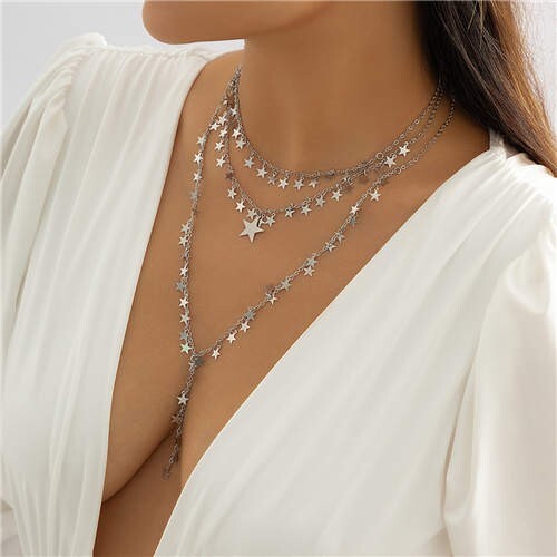 Stars Tassel Multilayer Chain Wholesale Fashion Women Necklace - Silver