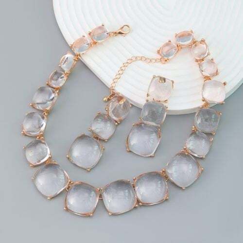 Fashion Bohemian Style Candy Color Resin Wholesale Costume Necklace Earrings Set - Transparent