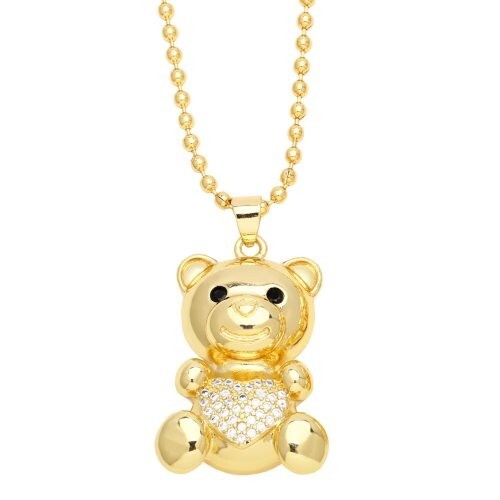 Fashion Cubic Zirconia Inlaid Cute Bear Pendant Women Copper Necklace - White