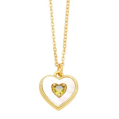 Fashion Design Peach Heart Pendant Wholesale Women Gold Plated Copper Necklace - Green