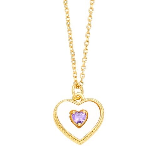 Fashion Design Peach Heart Pendant Wholesale Women Gold Plated Copper Necklace - Violet