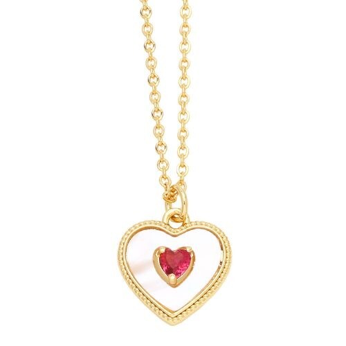 Fashion Design Peach Heart Pendant Wholesale Women Gold Plated Copper Necklace - Red