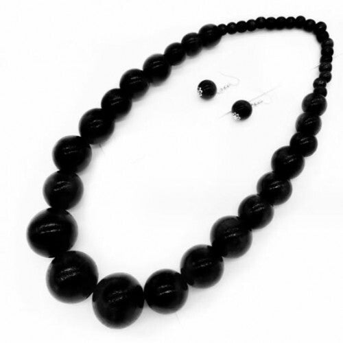 Folk Fashion Wooden Beads Wholesale Costume Necklace/ Sweater Chain and Earrings Set - Black