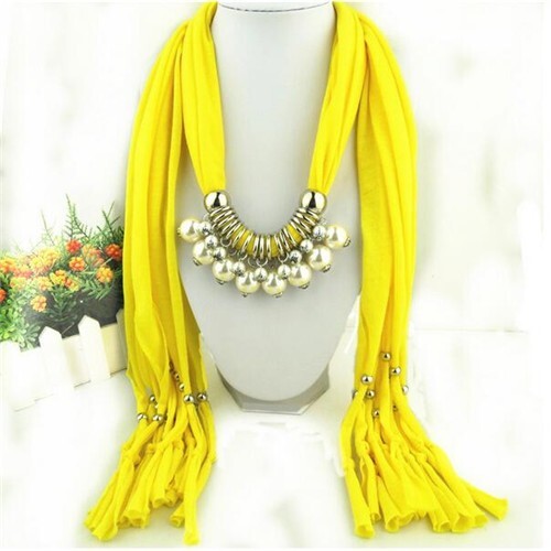 Elegant Artificial Pearls Tassels Fashion Scarf Necklace - Yellow