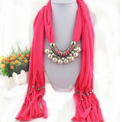 Elegant Artificial Pearls Tassels Fashion Scarf Necklace - Rose