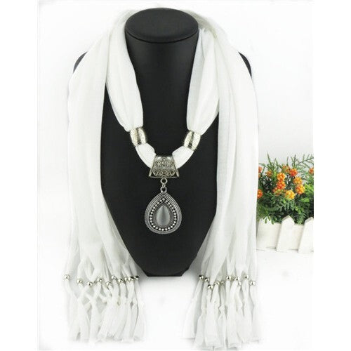 Folk Fashion Waterdrop Pendant Scarf Necklace - White