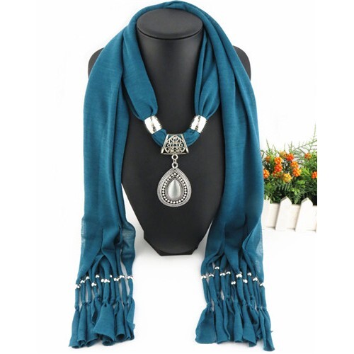 Folk Fashion Waterdrop Pendant Scarf Necklace - Ink Blue