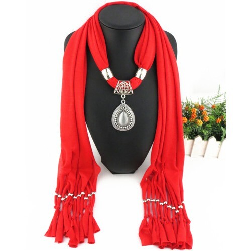 Folk Fashion Waterdrop Pendant Scarf Necklace - Red