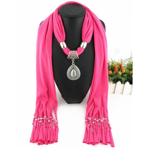 Folk Fashion Waterdrop Pendant Scarf Necklace - Rose