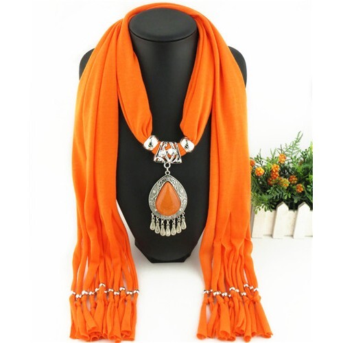 Ethnic Style Waterdrop Pendant Tassel Fashion Scarf Necklace - Orange