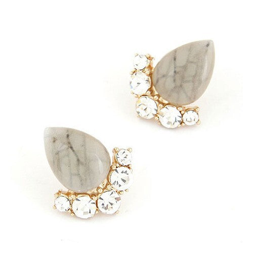 Fair Maiden Style Rhinestone and Opal Ear Studs - Gray