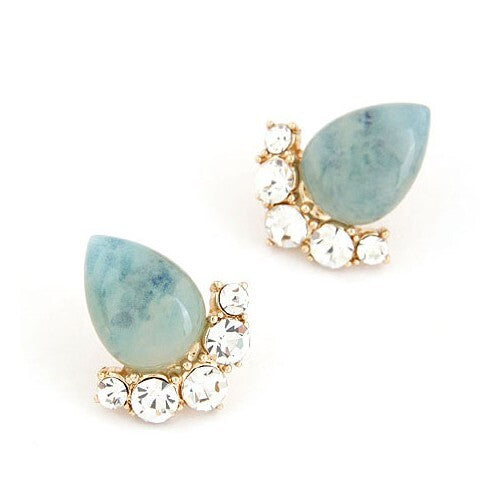 Fair Maiden Style Rhinestone and Opal Ear Studs - Blue