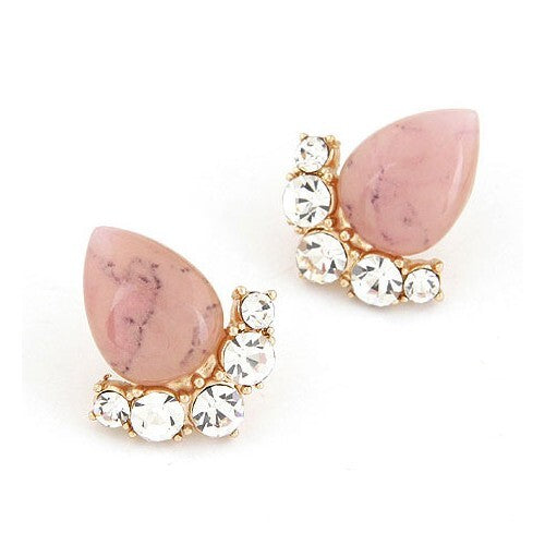 Fair Maiden Style Rhinestone and Opal Ear Studs - Pink