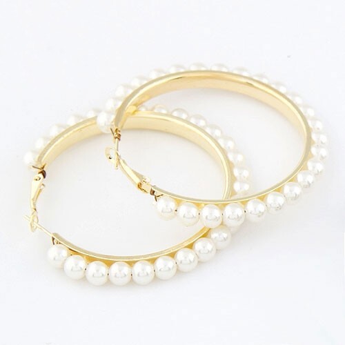 Star Fashion White Pearl Hoop Earrings