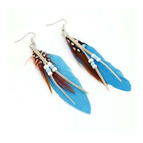 Extreme Graceful Feather Fashion Earrings - Blue