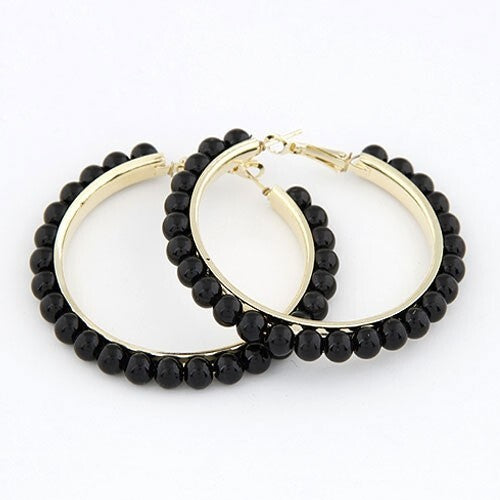 Star Fashion Black Pearl Hoop Earrings