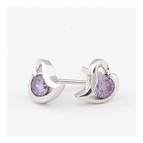 Delicate Zircon Inlaid Cute Heart Shape Ear Studs - Lavender