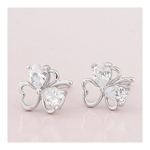 Zircon Embedded Clover Ear Studs - Transparent