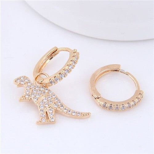 Dinosaur Fashion Asymmetric Design Statement Earrings - Golden