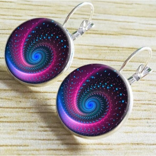 Starry Sky Round Gem Pendant Fashion Clip Earrings - Silver