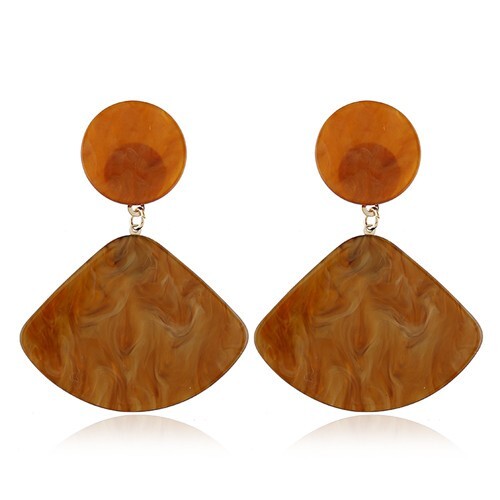 Fan-shape Pendant Button Design Costume Fashion Earrings - Brown