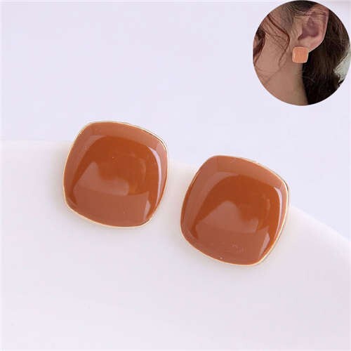 Solid Color Elegant Square Design High Fashion Women Ear Studs - Coffee