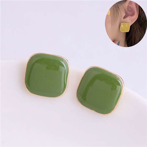 Solid Color Elegant Square Design High Fashion Women Ear Studs - Green