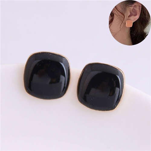 Solid Color Elegant Square Design High Fashion Women Ear Studs - Black