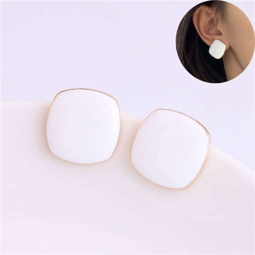 Solid Color Elegant Square Design High Fashion Women Ear Studs - White