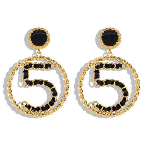 Digit 5 Hollow Round Pendant Design High Fashion Women Alloy Earrings