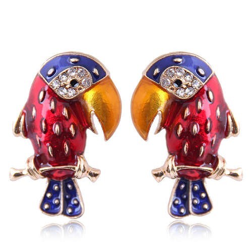 Enamel Tropical Bird Design High Fashion Women Costume Alloy Earrings - Red