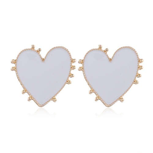 Enamel Studs Heart Design High Fashion Women Costume Earrings - White