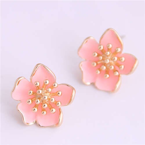 Delicate Peach Blossom Design Koeran Fashion Enamel Women Earrings - Pink