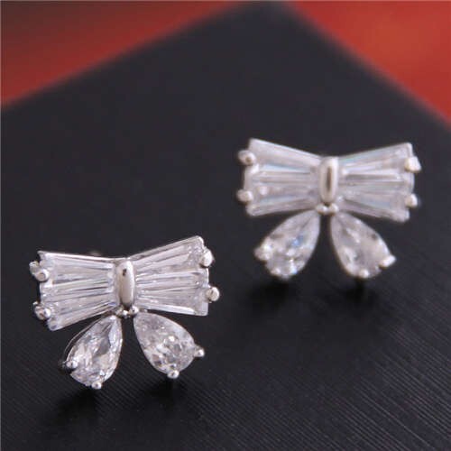 Delicate Korean Fashion Sweet Bowknot Cubic Zirconia Women Earrings