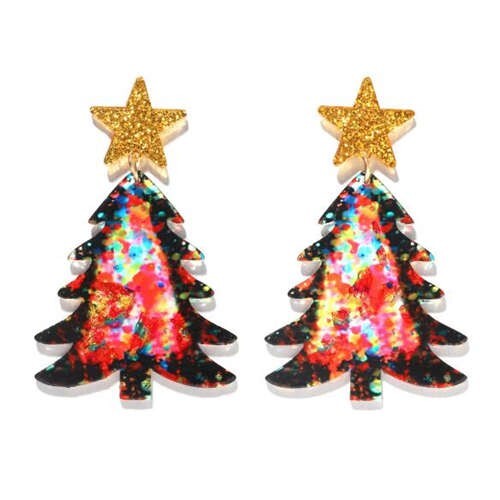 Star Decorated Christmas Tree Design Wholesale High Fashion Costume Earrings - Black