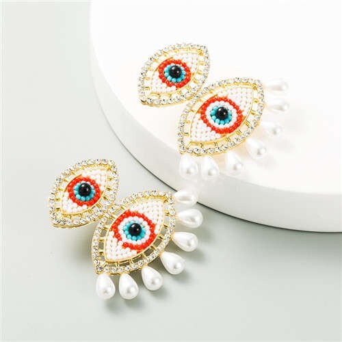 Dual Eyes Design Creative Women Tassel Fashion Earrings - Red