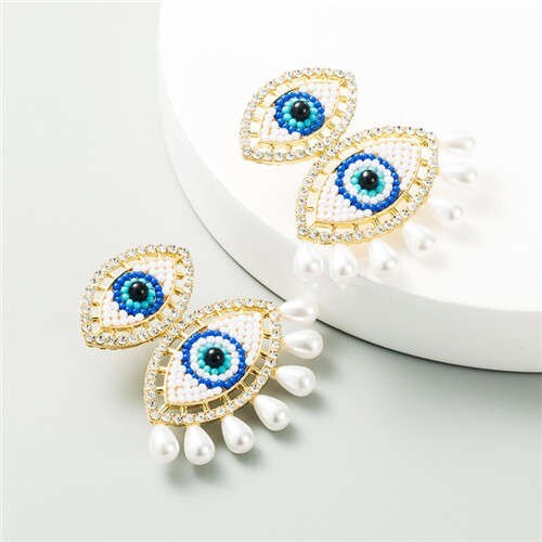 Dual Eyes Design Creative Women Tassel Fashion Earrings - Blue