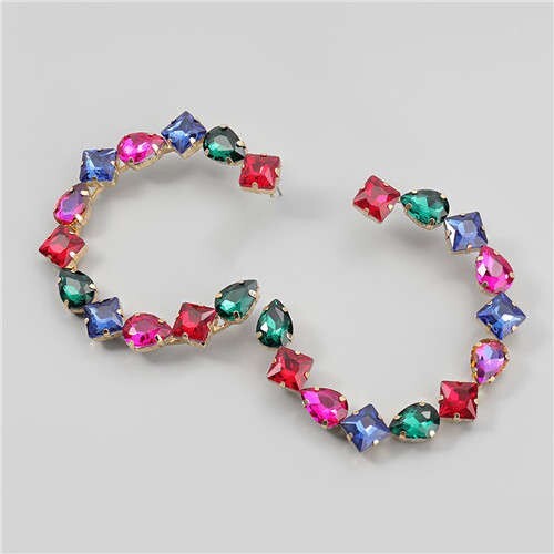 Ethnic Style Rhinestone Embellished Creative C Type Women Wholesale Statement Earrings - Multicolor