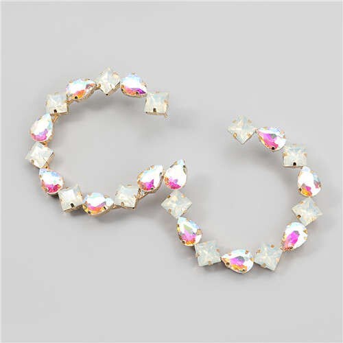 Ethnic Style Rhinestone Embellished Creative C Type Women Wholesale Statement Earrings - Luminous White