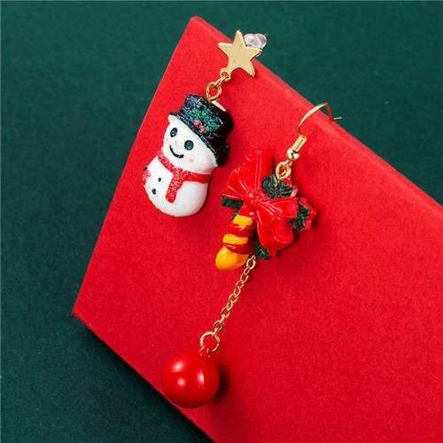 Snowman with Bow-knot Small Ball Combo Pendant Design Asymmetric Wholesale Christmas Earrings